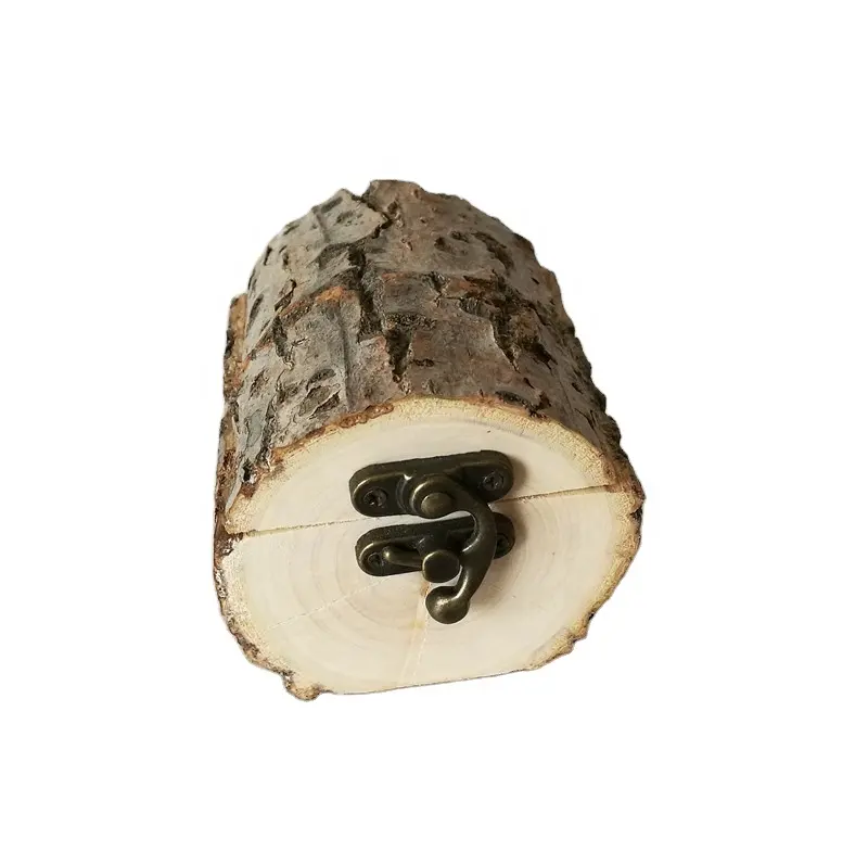 Rustic Raw Poplar Natural Wood Tree Log Ring Jewelry Box Wholesale