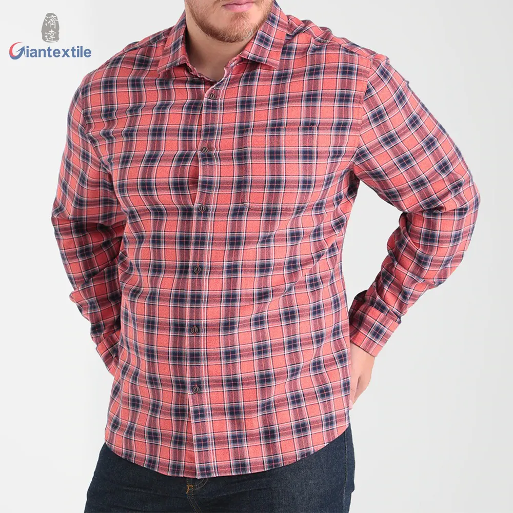 Giantextile Custom Made Mannen Shirt 100% Katoen Visgraat Rood Check Casual Shirt Voor Mannen