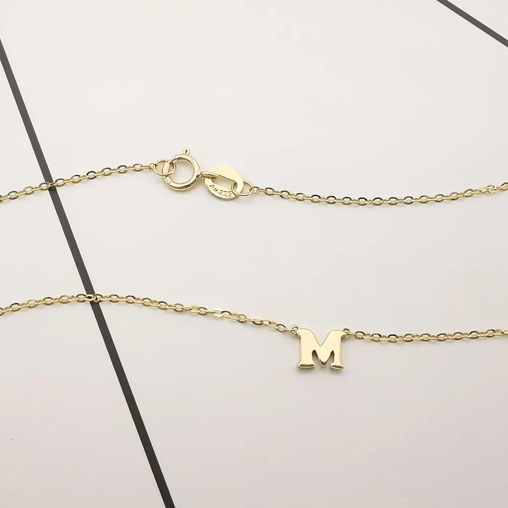 Collier avec initiales, bijou en or massif 9K, chaîne à la mode, avec nom, bijoux en or véritable, personnalisable