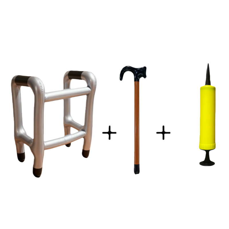 Black walking aid with hook, small cane, push pump