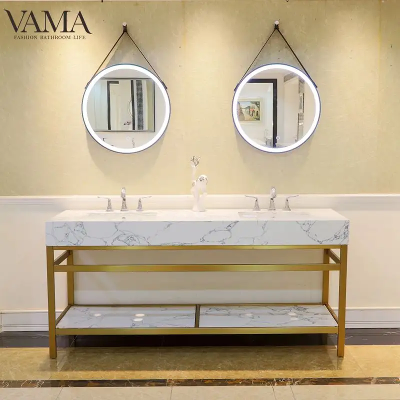Vama 1822 мм матовая Золотая каменная Доска Верхний пол установлен туалетный столик для ванной комнаты с доской для хранения
