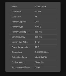 低プロファイルGPU Nv Idia Geforce GT610 2GB GDDR3 VGAグラフィックスカードGT610 35W 64ビットPCグラフィックスカード高速配信 - Product Image 5