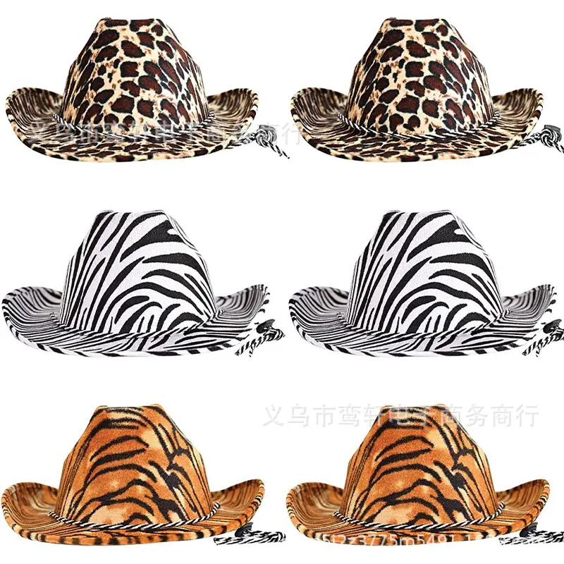 Sombrero de vaquero occidental Halloween Carnaval Tigre Patrón Sombrero de vaquero Patrón de leopardo Cebra Sombrero de vaquero