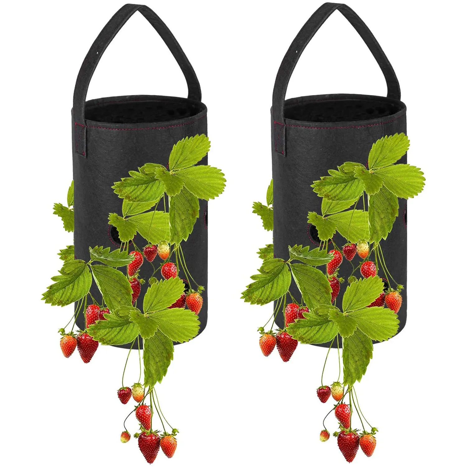 2 Pack Feltro Tessuto di Impianto Coltiva il Sacchetto di Disegno Appeso Gallon Fragola Tessuto Pianta Coltiva La Pot Nero Planter Bag