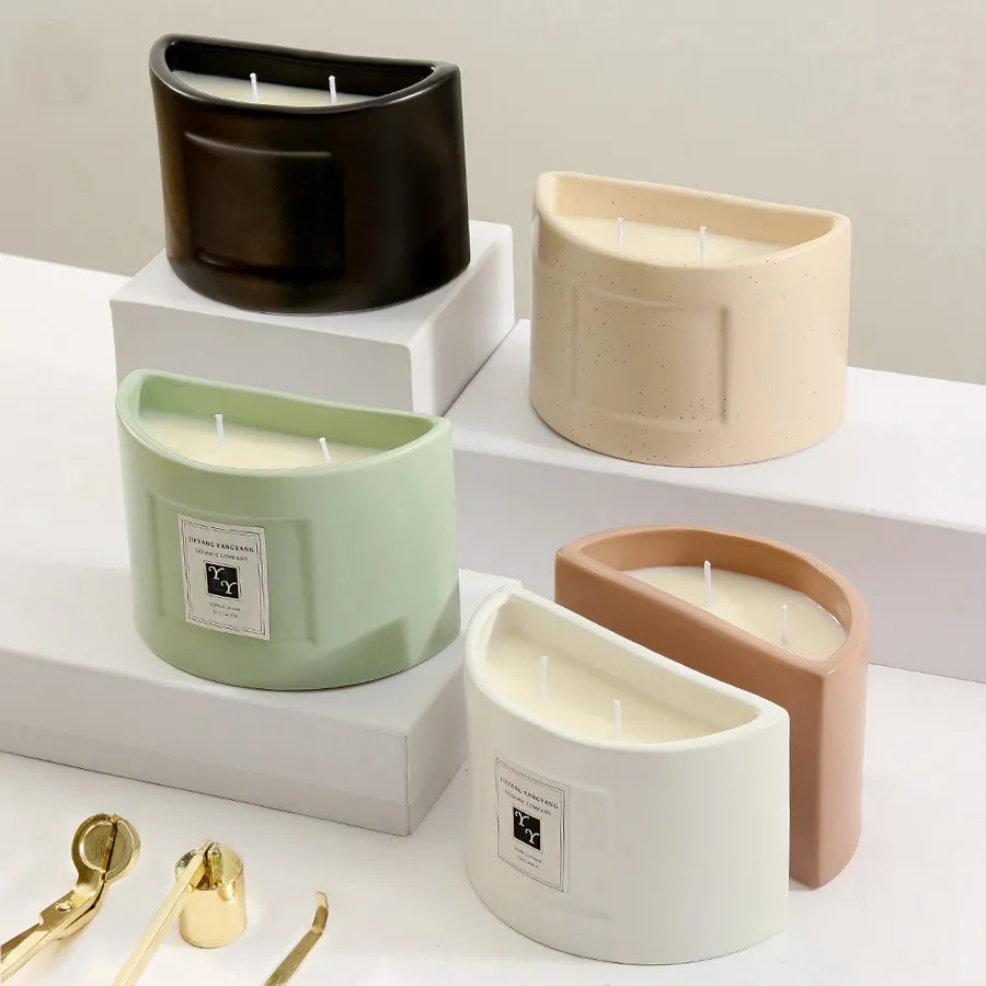 Cilindro de cerámica personalizado, tarros para velas de porcelana blanca mate, portavelas a granel, recipientes para velas de cerámica