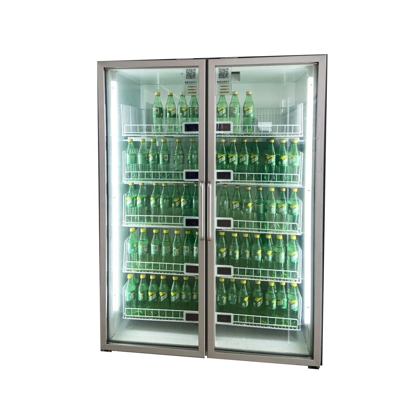 Alta calidad de negocios bar trasero nevera bebidas refrigerador comercial mini congelador dos puertas de vidrio
