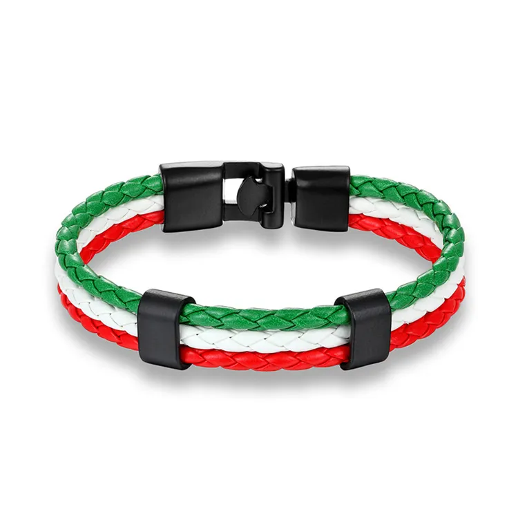 Giochi sportivi promozione calda regali braccialetti in pelle intrecciata Pu italia bandiera braccialetto regolabile con chiusura in metallo