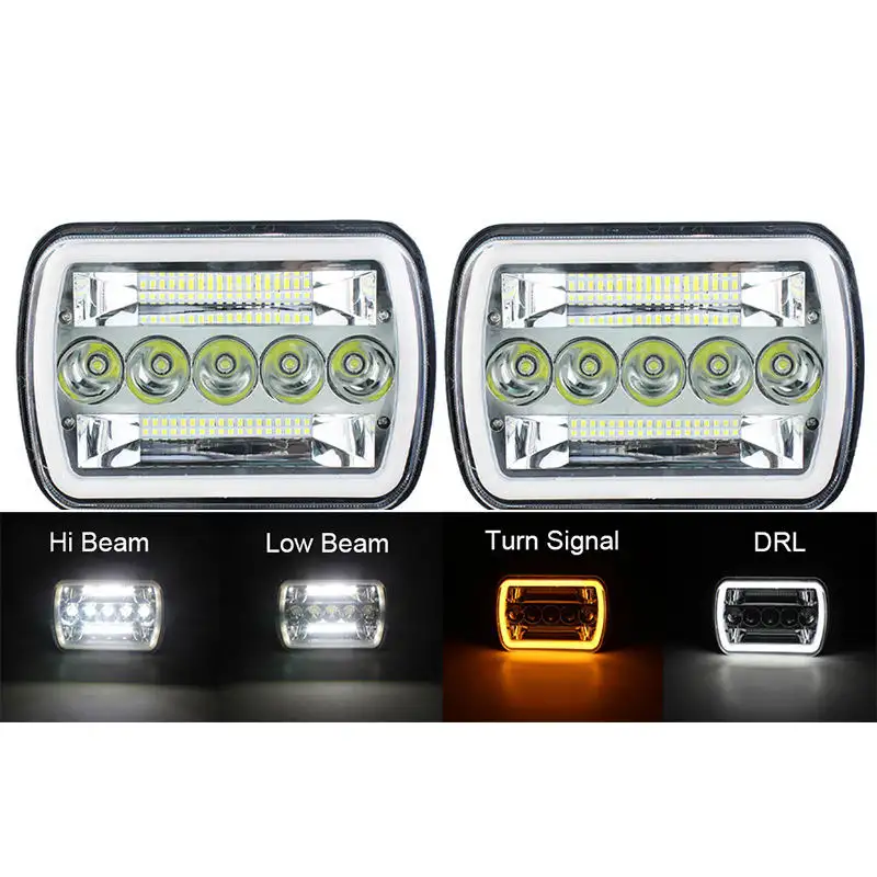 Car accessories spot driving light 7inch 123w high low beam white and yellow DRL 5x7 led headlight for truck Jeep para autos