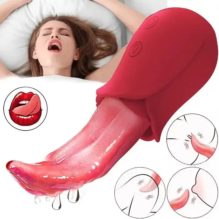 Hot Selling Realistic Tongue Lambendo Rose Vibrators Sex Toys para mulheres adultas com G spot Clitoris Stimulator Nipple Massager