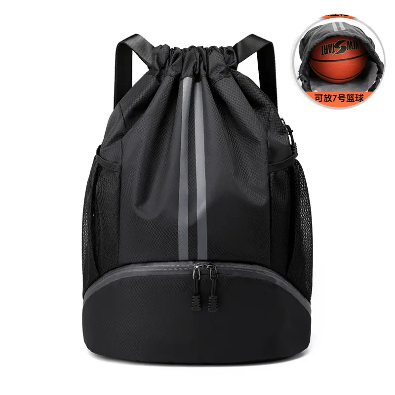 Wet and dry separation basketball football equipment training bag foldable Striped Drawstring Backpack