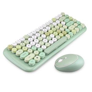 Popular nuevo diseño 84 llaves teclado inalámbrico Mouse Combos 2,4G inalámbrico ronda Punk Mini teclado y ratón para niña regalo