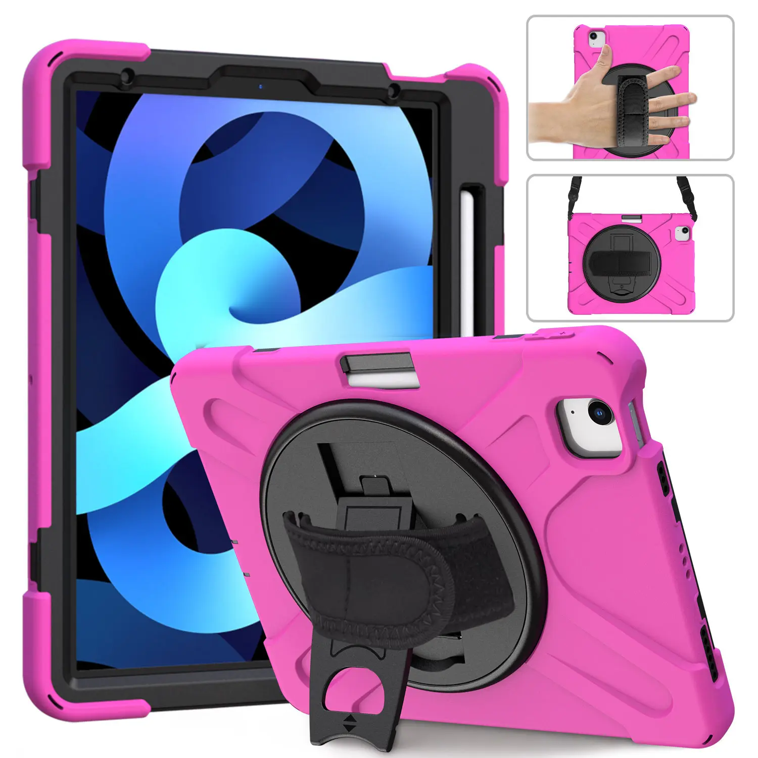 For Samsung Galaxy Tab Active 2 SM-T395 SM-T390 Case 360 Rotating Handle with Hand Strap Neck Strap,Shockproof Protection Cover
