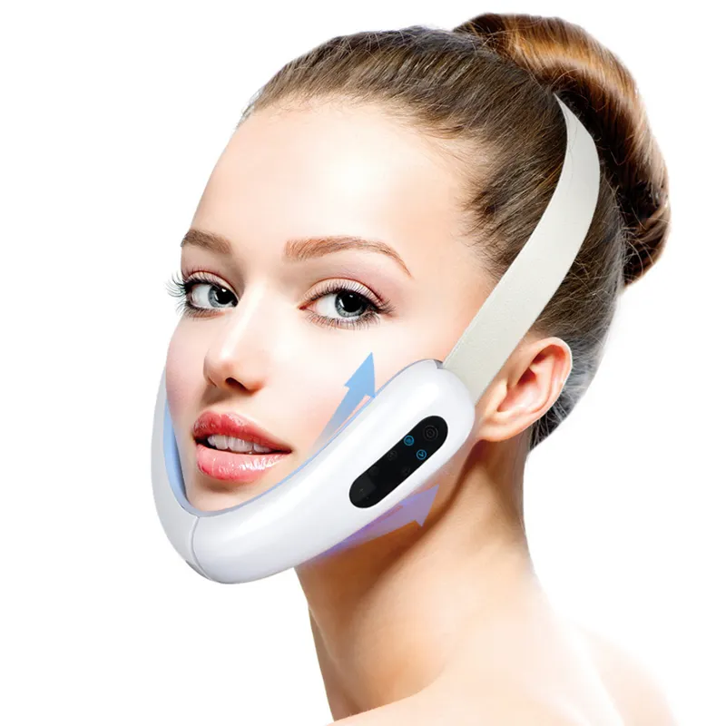 Chin-máquina de cinturón de elevación con fotones LED, dispositivo de terapia de fotones LED rojo y azul para estiramiento Facial, adelgazamiento Facial, masajeador galvánico, cuidado de la cara en V