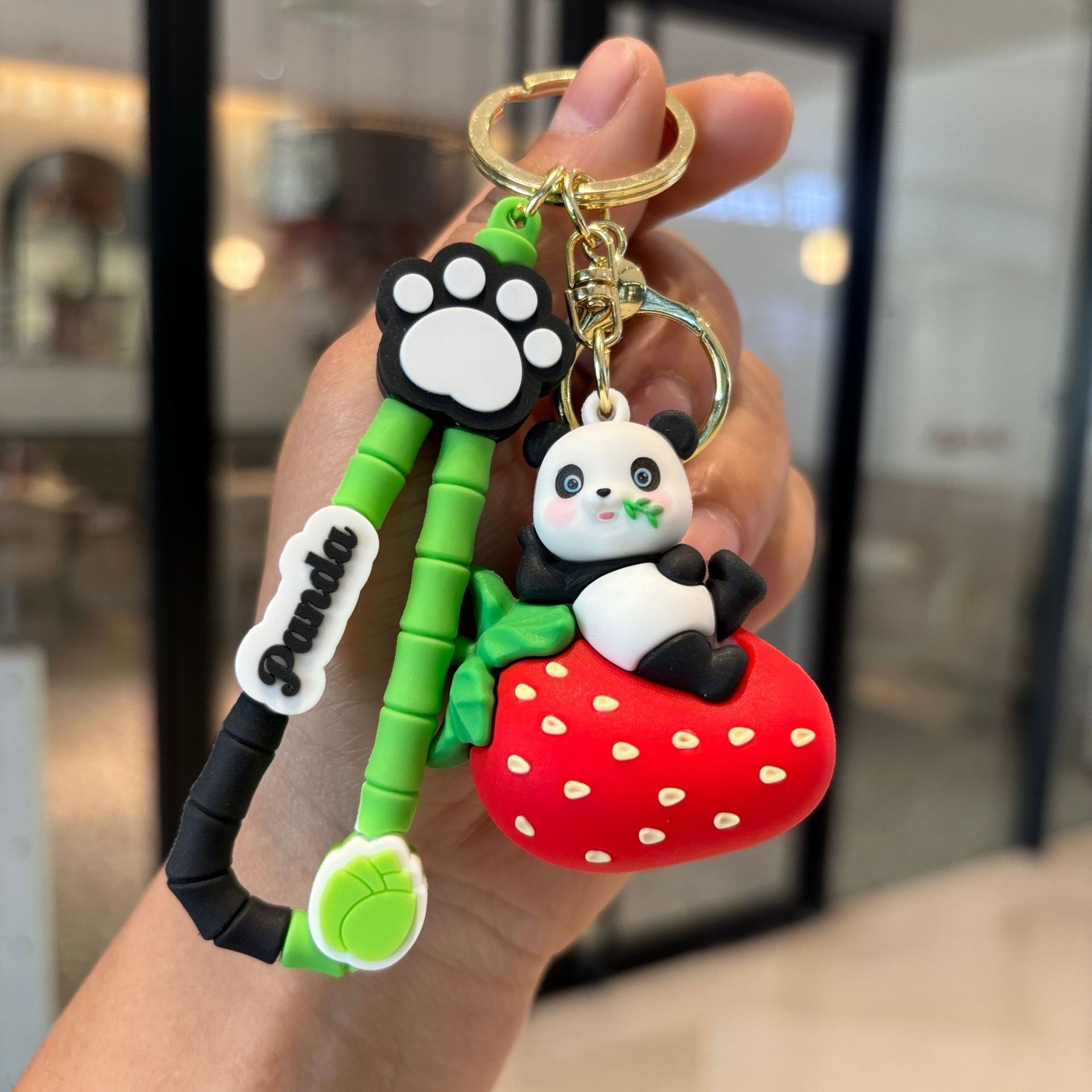 Panda keychain-strawberry 1