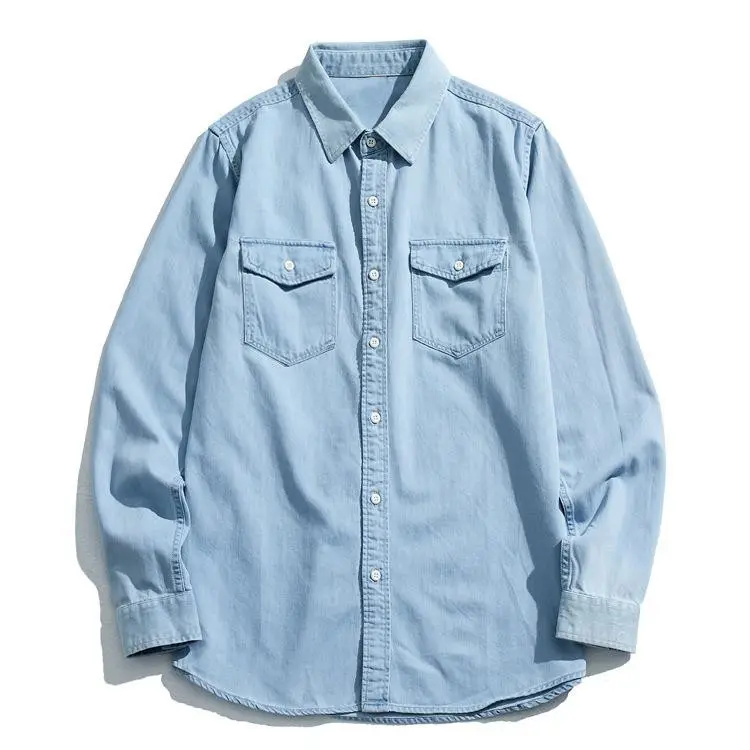 mens oversize button up denim shirts long sleeve cotton custom high quality regular fit mens shirts