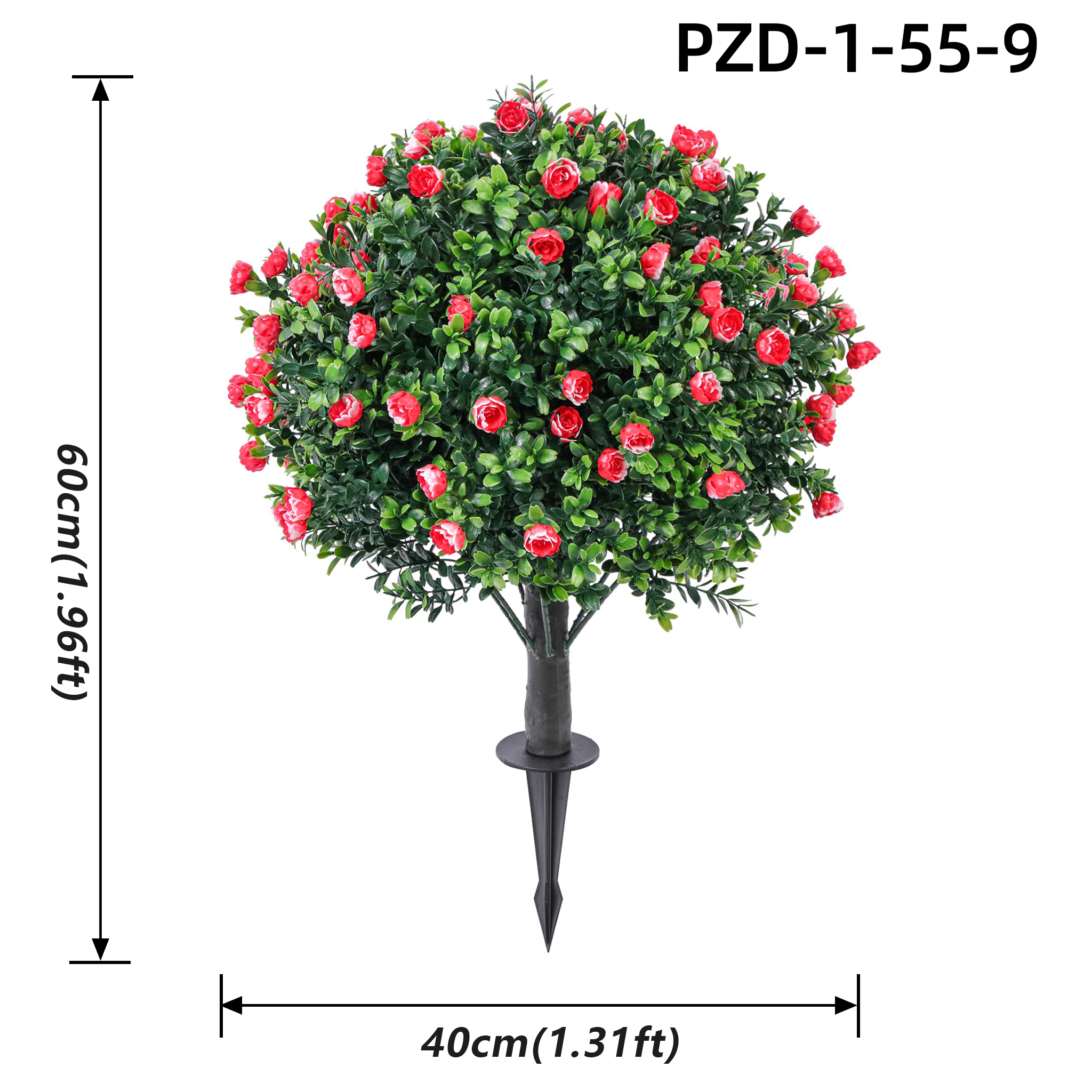 Red White Edge Artificial Rose Topiary Ball With Ground Spike