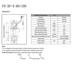 İki telli G1/4 "inç in Line sıvı akış sensörü anahtarı dedektörü ile FS-3P-X-8N/plastik pistonlu manyetik su akış anahtarları - Product Image 4