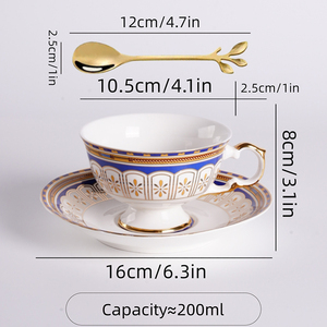 阿拉伯土耳其皇家花式图案设计陶瓷浓缩咖啡杯和茶碟套装陶瓷茶杯套装，带金色手柄 - Product Image 6