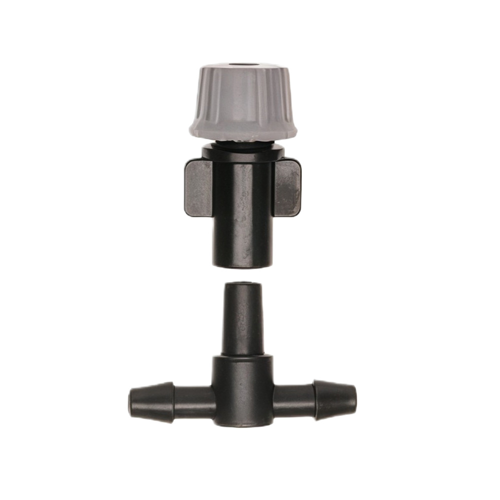 Boquilla atomizadora gris individual (no ajustable) con conector en T plano.