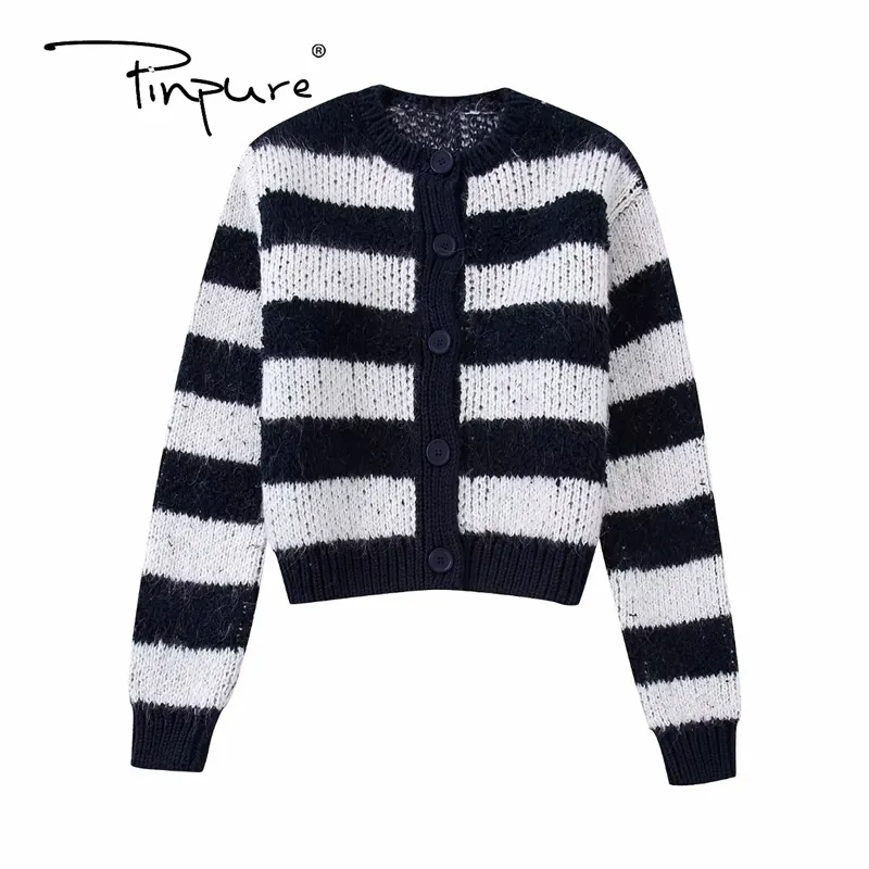 Женский вязаный свитер в полоску R31015S, осенне-зимний теплый кардиган в стиле Харадзюку с длинным рукавом и круглым вырезом, однобортные топы, 2022
