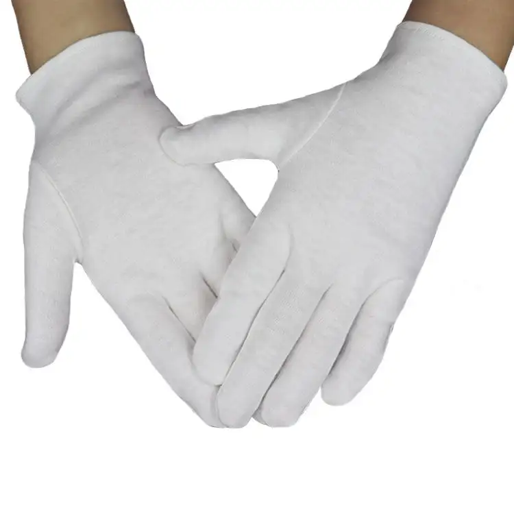 男性女性薄い白100% バイオ生物学的綿で作られた非刺激性保湿糸くずの出ない手の手袋