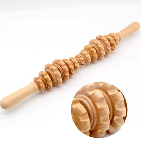 Buchenholz 13-Rad Bauch <span class=keywords><strong>massage</strong></span> rolle Wellenförmiger gravierter Yoga-Stick zur Muskel entspannung Holzbein <span class=keywords><strong>massage</strong></span> rolle - Product Image 1