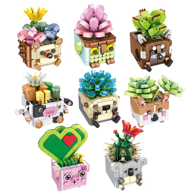 Mainan Puzzle 3D sukulen hewan, mainan buatan tangan anak perempuan, Kit bata buket Diy untuk anak-anak, mainan blok bangunan