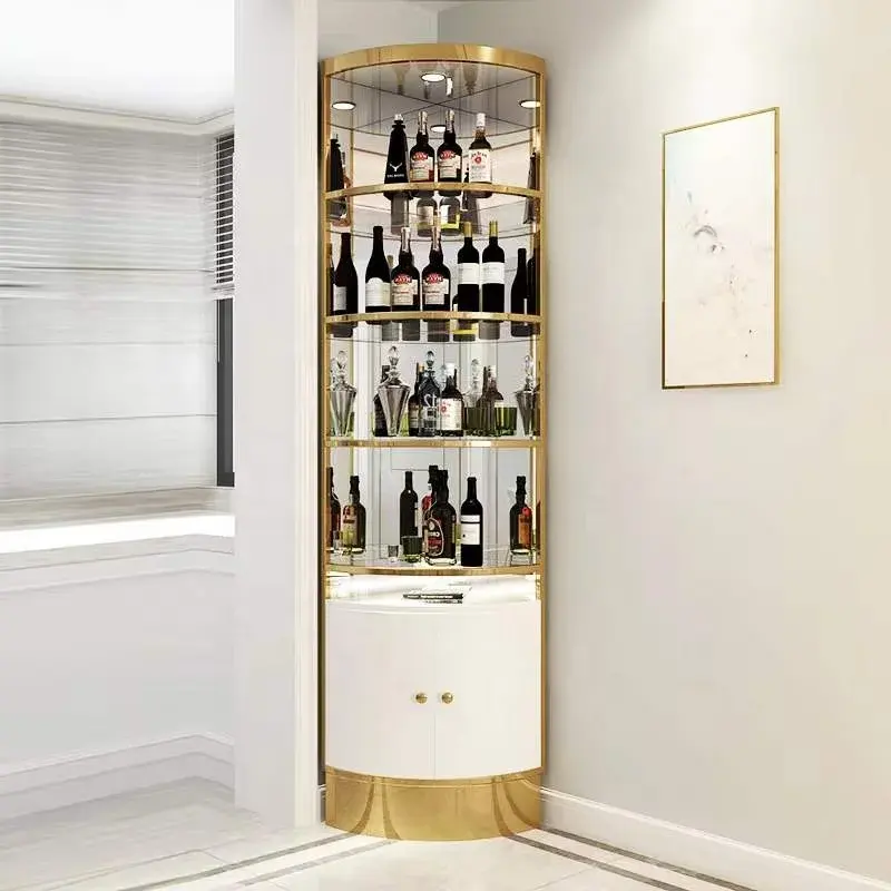 Gabinete de bodega de roble de estilo minimalista moderno con marco de vidrio de acero inoxidable, muebles para el hogar blancos y negros, muebles de dormitorio