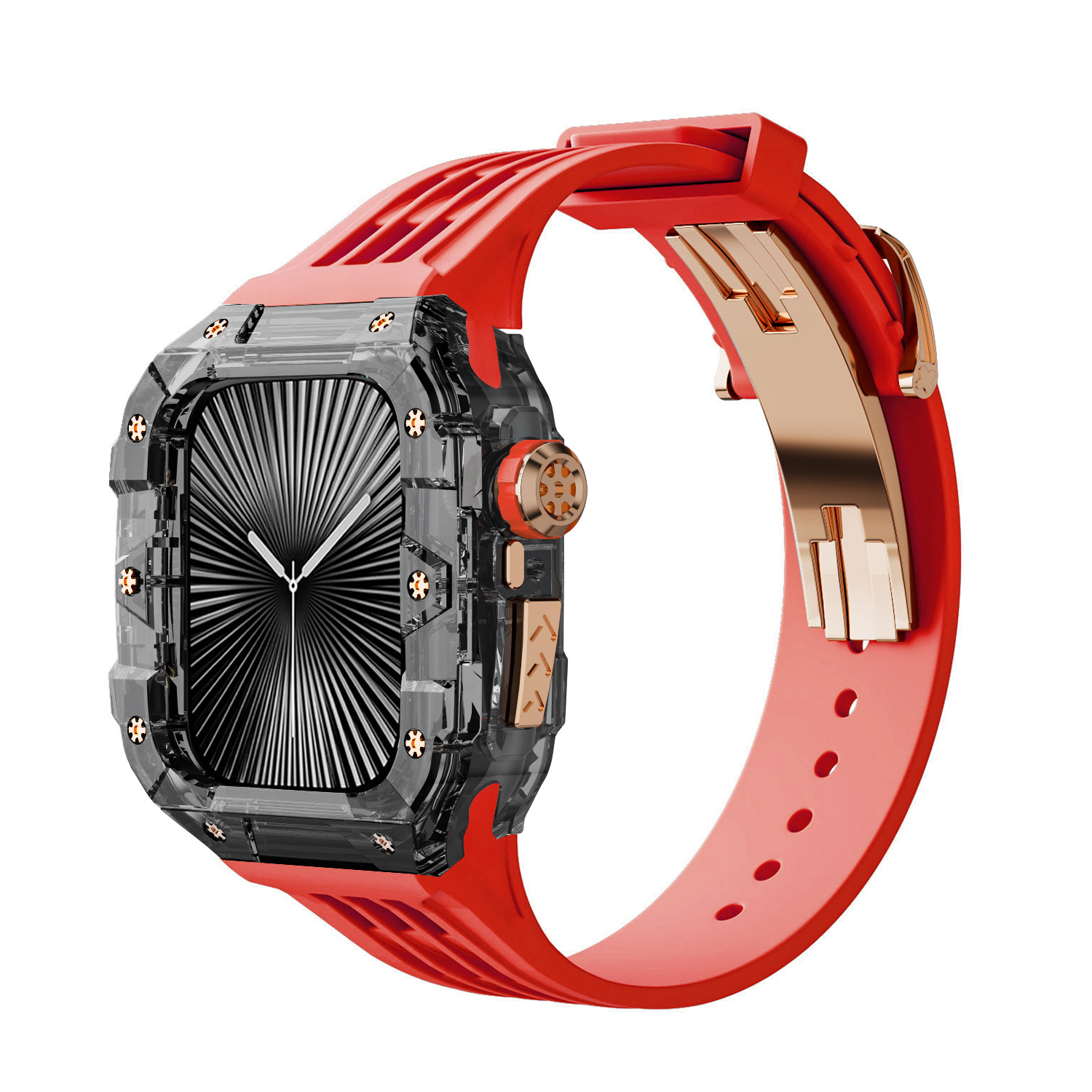 (Transparent Black)(Rose Gold Button) Red