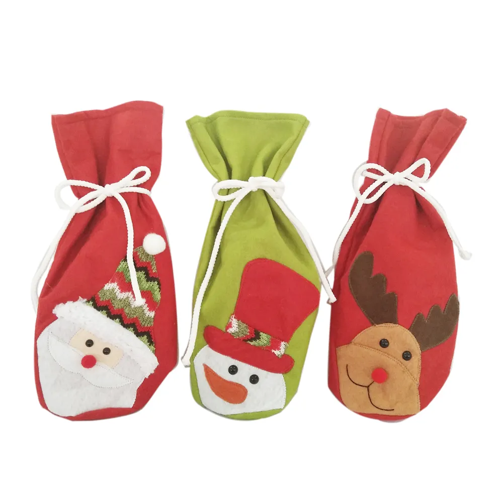 wholesale wine gift bottle cover felt recyclable material christmas wine packing bag xmas ornament
