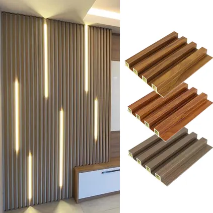 Panneau mural en bois et plastique, décoration laminée cannelée, revêtement en bois, intérieur et intérieur creux, imperméable, lumière Led, 11 pièces