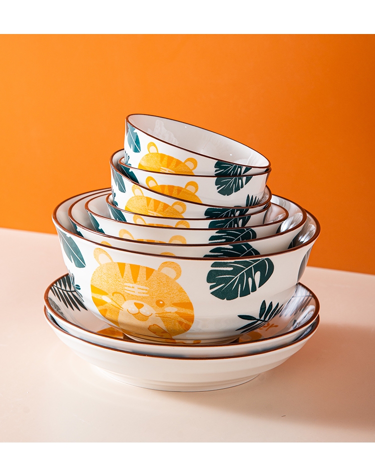Dinner Set Plate Ceramic Porcelain Floral Tiger Design Luxury Cheap Wholesale Dishes Plates Sets Dinnerware