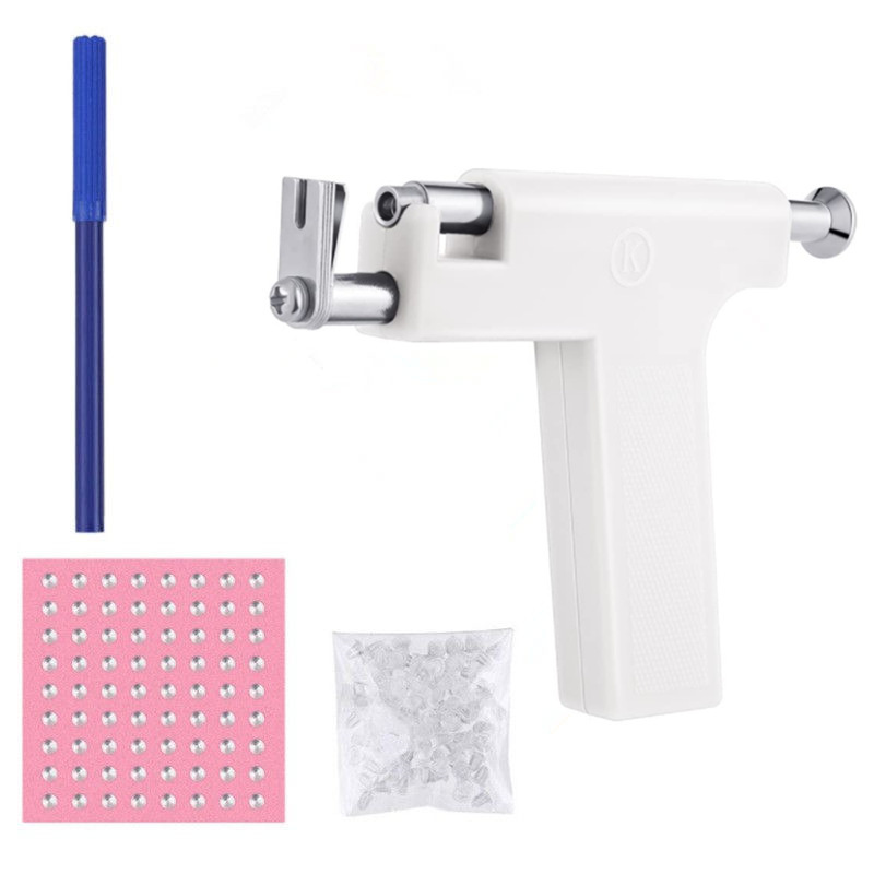 Pistolet auriculaire blanc + 98 clous d'oreilles + bouchons d'oreilles