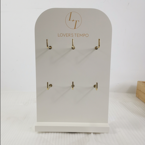 Piccolo bianco Spinning Rack per braccialetti, controsoffitto gancio Display per gioielli carte, legno portachiavi espositore per negozio - Product Image 3