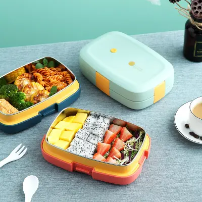 Lancheira de metal para alimentos, recipiente de armazenamento eco personalizado, aço inoxidável 3 em 1, caixa de almoço bento