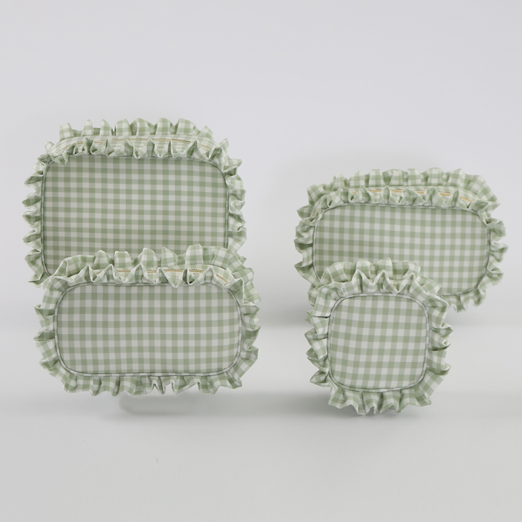 light green ruffle cosmetic bag