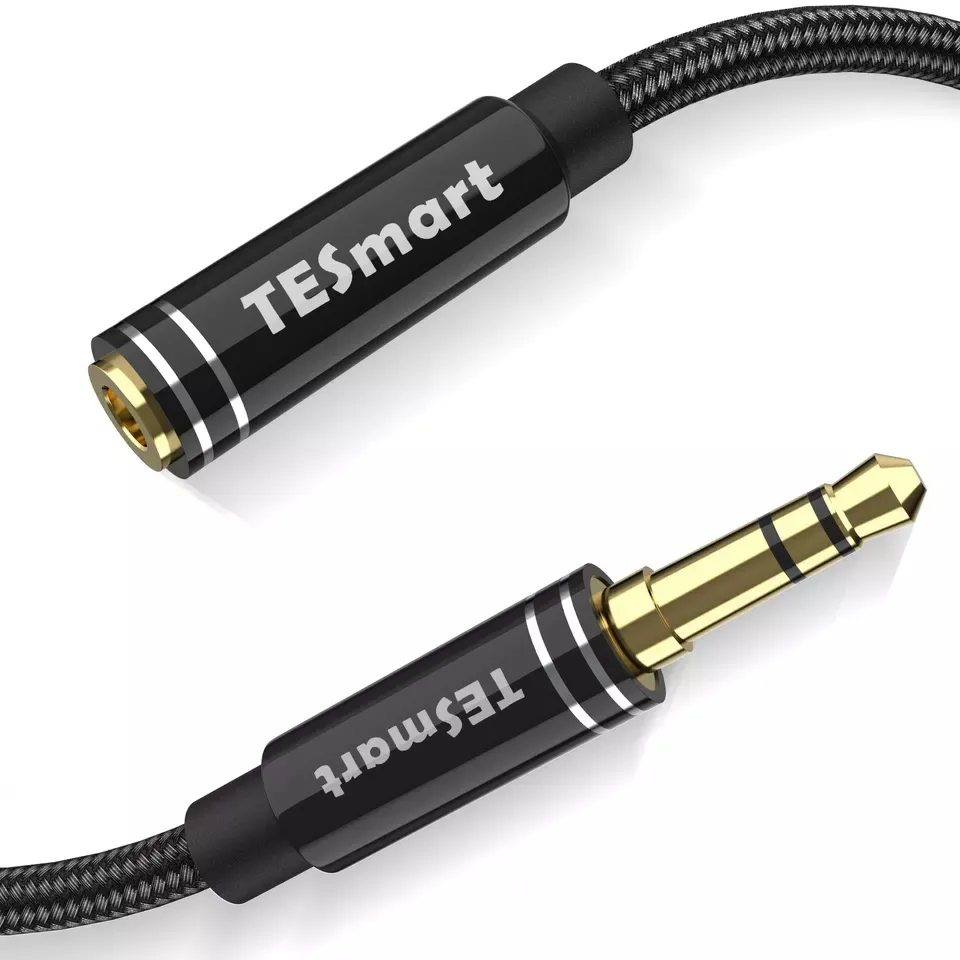 Tesmart 3.5mm Masculino Para Feminino Cabo De Áudio Nylon Trançado Preto 1.8m 3 Pin Audio Headphone Cabo De Extensão