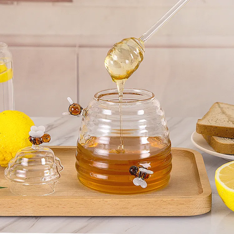 Nieuwe Best Verkopende Verkopers Keukenvoedsel Honing Snoep Thee Koffiebar Glazen Pot Flessen Potjes Container Met Deksel Glazen Handvat