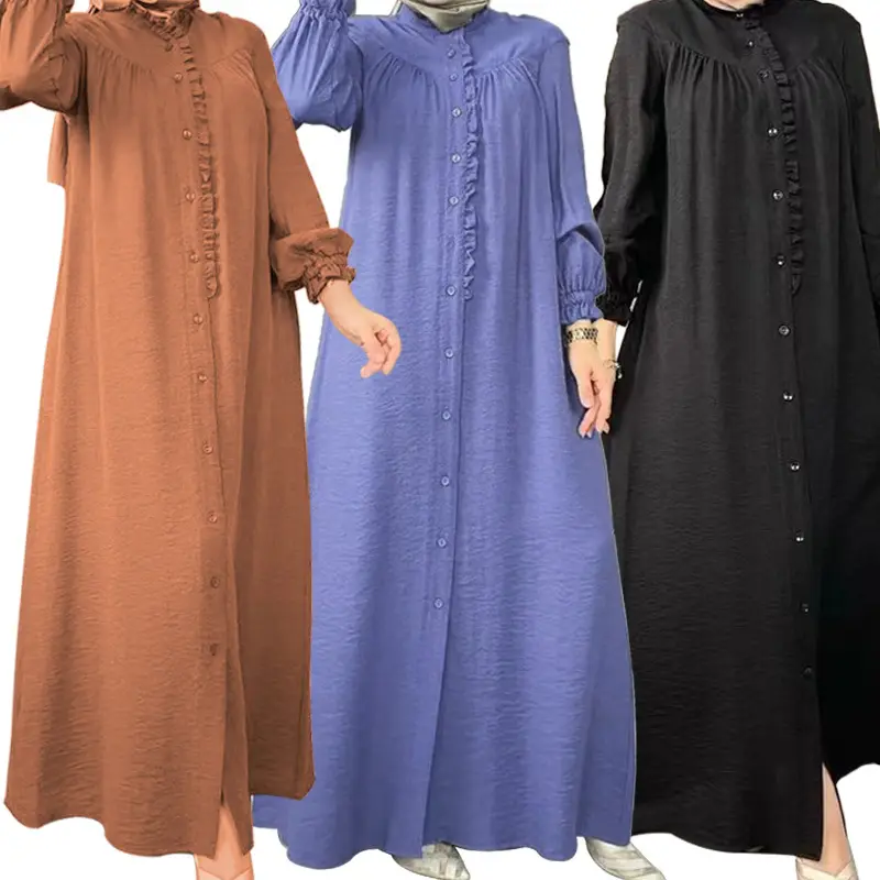 زر أمامي موديل 2024 فستان رمضان ماليزي حريمي دبي أنيق فستان إسلامي قفطان عباية فستان طويل باجو كورونج للسعودية