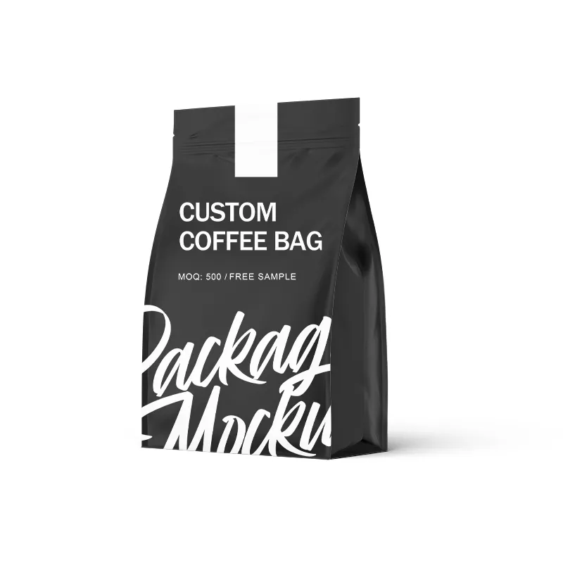 काले कॉफी बैग कॉफी बीन्स बैग पैक जिपर फ्लैट नीचे कॉफी पैकेजिंग बैग के साथ वाल्व
