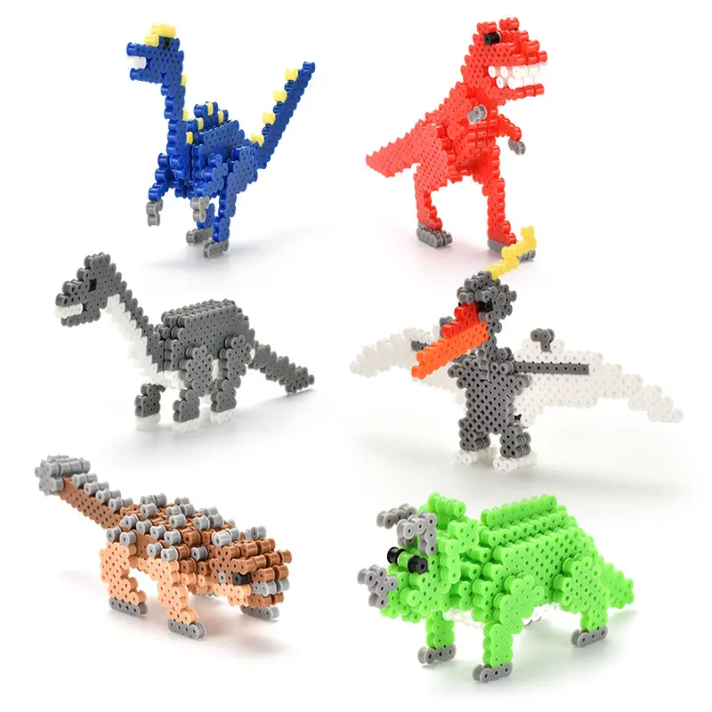 2023 nuovo Puzzle creativo fusibile perline 3D dinosauro 5MM perline da stiro scatola di colore dinosauro animale multicolore giocattolo per bambini