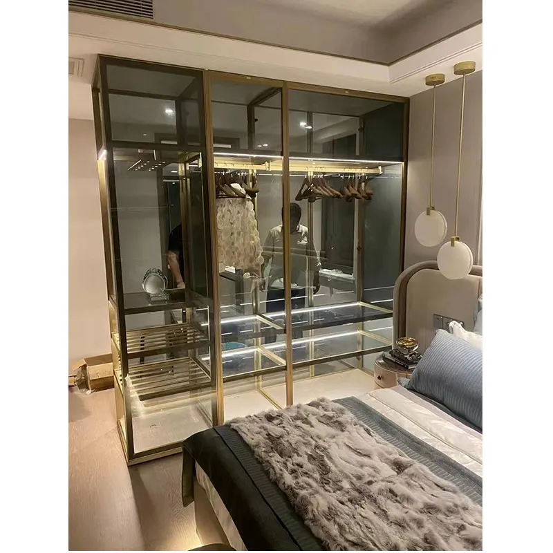 Armário de guarda-roupas deslizante de alumínio, armário, quarto, transparente, porta, roupeiro com espelho