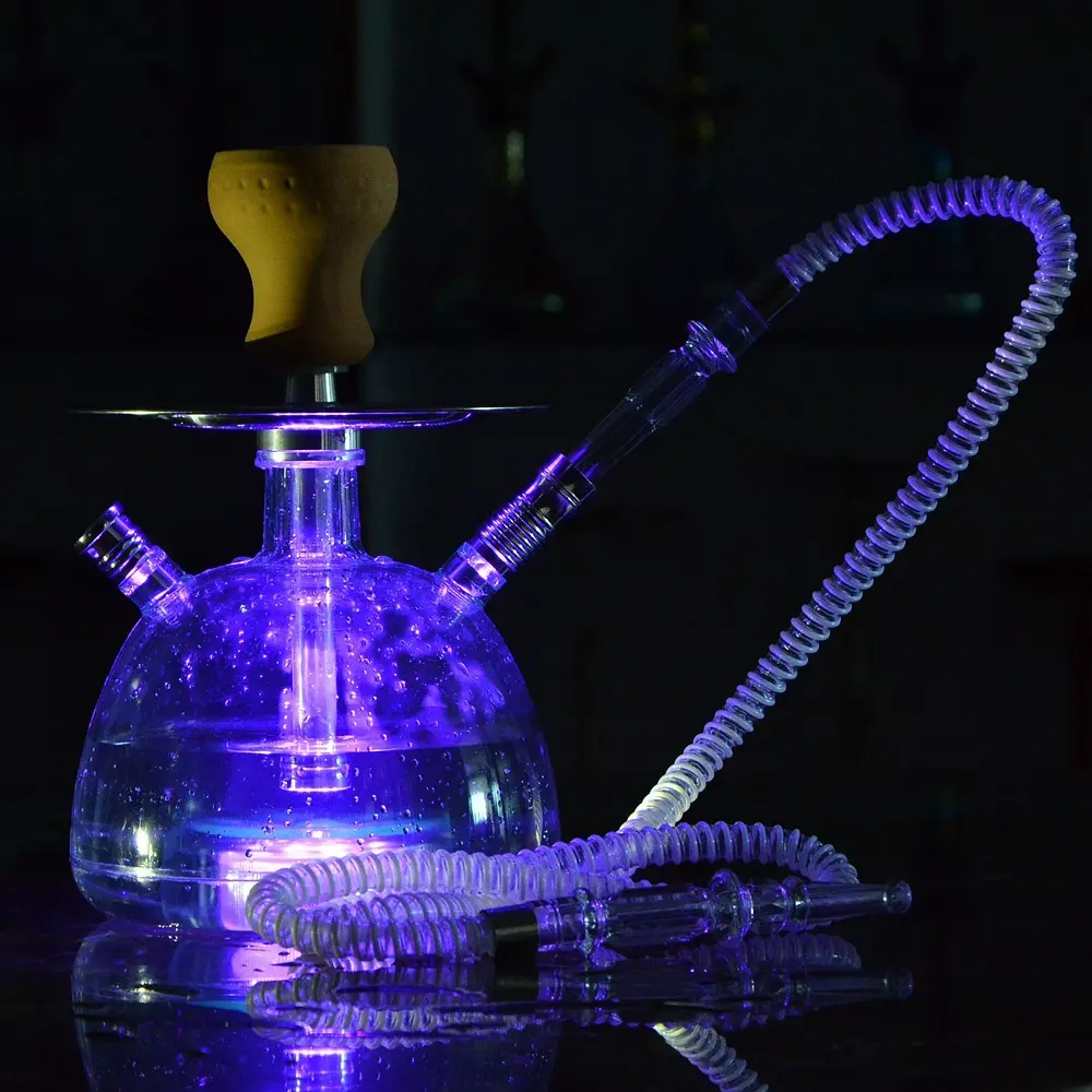 Cachimba con doble manguera acrílica redonda portátil, narguile con luz Led, Logo personalizado, Shisha, tabaco