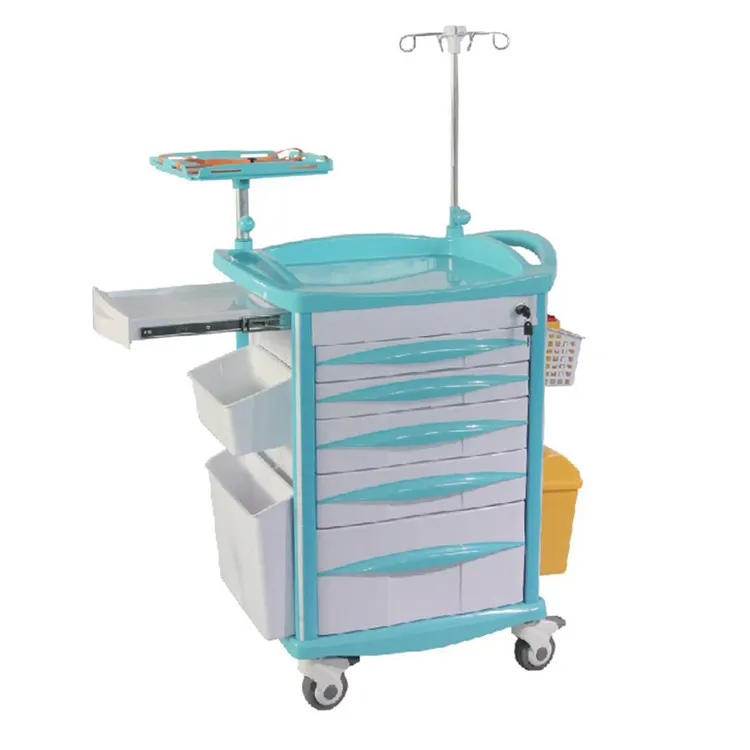 Ventes directes d'usine meubles d'hôpital ABS chariot d'urgence chariot médical d'urgence pour la clinique hospitalière ICU
