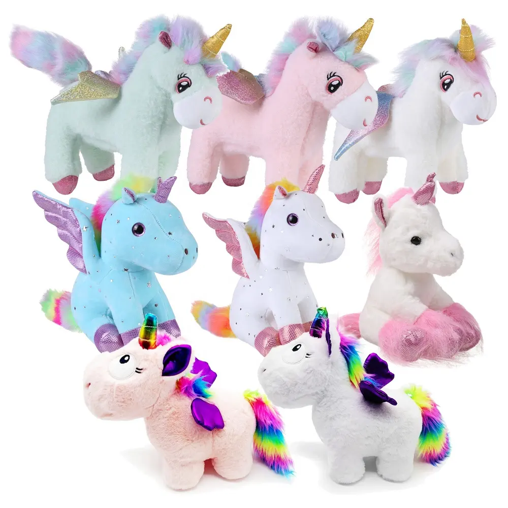 Peluche licorne en peluche pour enfants, jouet personnalisé 2021, poupée d'ange avec ailes, prêt à l'emploi, livraison rapide, bon marché