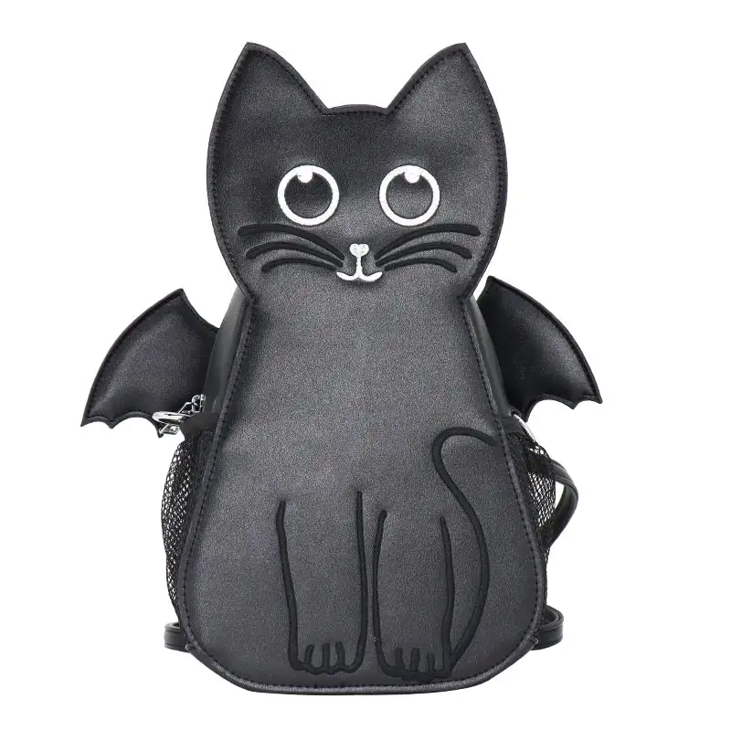 Gotik kadın sırt çantası siyah kedi şekilli cabrio kişiselleştirilmiş çanta ayrılabilir kanatları ile