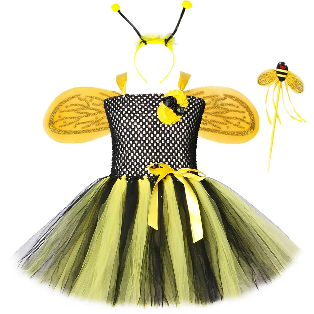 LZH 2022 새로운 키즈 메쉬 투투 드레스 축제 파티 성능 부활절 카니발 코스프레 의상 소녀 꿀벌 드레스