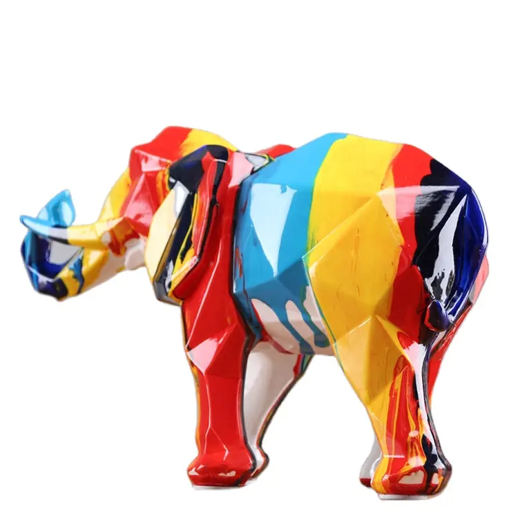 Escultura de elefante de resina colorida hecha a mano para decoración del hogar