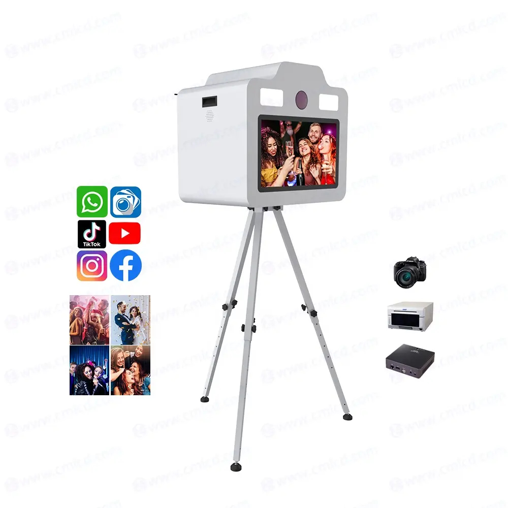 Gabinete de cabina de fotos para cámara DSLR con impresora Redes sociales Boda Pantalla táctil de 21,5 pulgadas Impresión instantánea Caja DE CABINA DE FOTOS automática