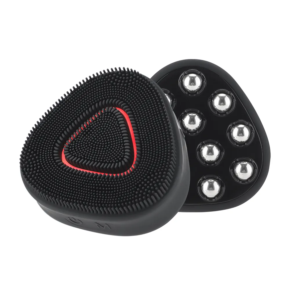 Mini Sonic vibrazione viso massaggiatore EMS Micro-corrente Silicone spazzola per la pulizia del viso con rullo in acciaio
